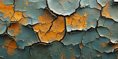 Aufkleber - Cracked paint creates a unique and captivating colored texture background, showcasing rich layers and intricate designs in the art of surface treatment. This cracked paint adds depth and character.