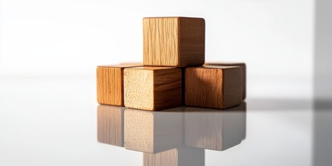 Aufkleber - Reflection captured through wooden blocks, showcasing the concept of reflection in a creative manner on a white isolated background. Explore the idea of reflection with wooden blocks.