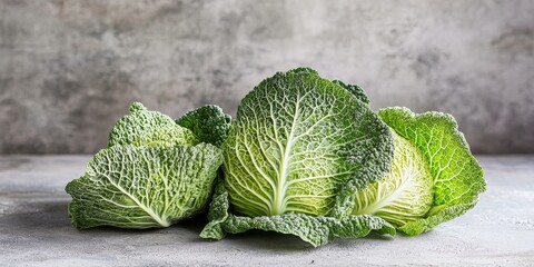 Aufkleber - Fresh Savoy cabbage leaves are presented against a light backdrop, highlighting their vibrant color and crisp texture.