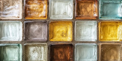 Aufkleber - A collection of glass blocks is embedded in an aged wall, showcasing the unique texture and character that these glass blocks bring to the architectural design and ambiance of the space.