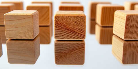 Aufkleber - Reflection captured through wooden blocks, showcasing the concept of reflection in a creative manner on a white isolated background. Explore the idea of reflection with wooden blocks.