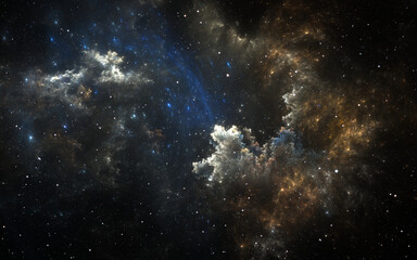 Wall Mural - fractal space nebula. giant interstellar cloud and stars scattered across the universe. 3d illustrat