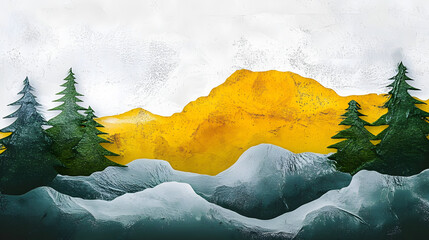 Wall Mural - a multi-layered background featuring shades of green, gray, and yellow creates an impression of dept