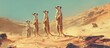 © achmad - Four meerkats stand tall in a desert landscape.