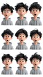 © pornsawan - 3D cartoon children faces of different colors with Happy and sad ,angry,cry,laugh,happy,smile,Emoticons with different moods,copy space,Vector illustration.