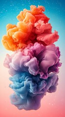 Poster - Vibrant Abstract Ink Cloud Swirls Orange Pink Blue Dye in Water