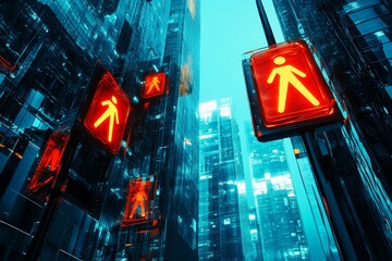 Wall Mural - Futuristic Cityscape with Illuminated Pedestrian Signals (1)