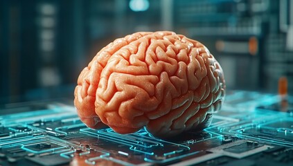 Aufkleber - Human Brain on Circuit Board AI Neuroscience Technology Concept
