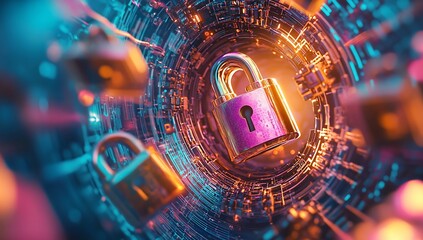 Aufkleber - Cyber Security Padlocks in Futuristic Digital Network Tunnel
