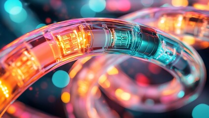 Poster - Abstract glowing colorful technological cable futuristic data transmission vibrant circuit board
