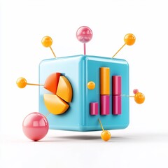 Leinwandbilder - Colorful 3D Cube with Pie Chart Bar Graph Data Visualization Business Analytics