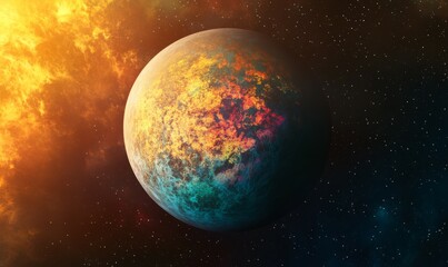 Wall Mural - a shimmering, crystalline exoplanet with a dazzling array of colors and light reflecting off its sur
