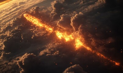 Wall Mural - a stunning close-up of a meteor entering earth's atmosphere, leaving a glowing trail behind it as it