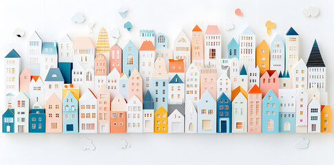 Wall Mural - City made from paper cut buildings, pastel colors illustration