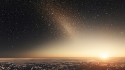 Wall Mural - Celestial Sunset: A breathtaking view of a serene extraterrestrial sunset with a starry night sky