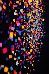 Wall Mural - dynamic vertical wallpaper with colorful confetti geometric shapes on a black background