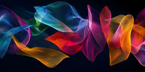 Wall Mural - abstract colorful waves and parabolas on a minimalist black background