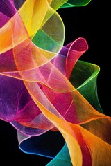 Wall Mural - vertical wallpaper of vibrant colorful parabolas in motion on a black background abstract digital ar