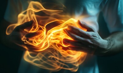 Canvas Print - Man Holding Embracing Burning Energy Flames