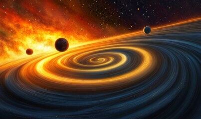 Wall Mural - bright colors dance across the night sky swirling patterns of light enveloping planets and asteroids