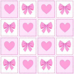 Poster - Seamless pattern with pink romantic bows and  pink  hearts