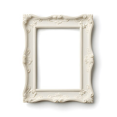 Antique white picture frame, vintage antique picture frame mock up isolated on white background.