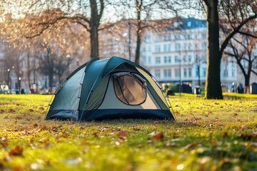 camping tent in the city park