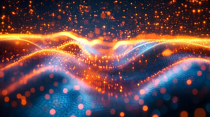 Wall Mural - abstract futuristic background with glowing neon wave lines, generative ai, technology, digital abst
