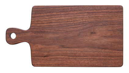 Wall Mural - handmade black walnut wood cutting board on white background. handmade wooden chopping board. wooden