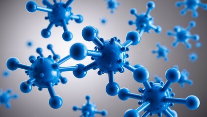 a 3d molecular model illustrates abstract chemical structure in blue, representing scientific resear
