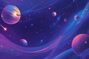 Fototapete - A stunning vector background of the universe featuring vibrant planets, stars, and cosmic details, perfect for creative designs.


