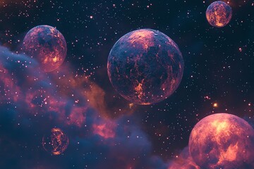 Fototapete - A stunning vector background of the universe featuring vibrant planets, stars, and cosmic details, perfect for creative designs.

