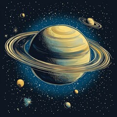 Fototapete - A stunning vector background of the universe featuring vibrant planets, stars, and cosmic details, perfect for creative designs.

