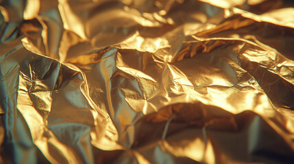 Wall Mural - crumpled gold metallic texture with shiny reflections and depth