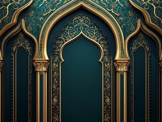 Wall Mural - Ornate Gold And Teal Architectural Archway Design