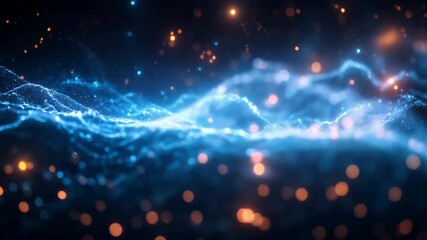 Wall Mural - Blue particle wave, cosmic bokeh, abstract light. Dynamic and elegant background, great for tech, design or science themes.