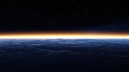 Wall Mural - Earth's breathtaking horizon at twilight, a celestial panorama viewed from space, showcasing the beauty of our planet's curvature against the backdrop of a star-studded night sky.