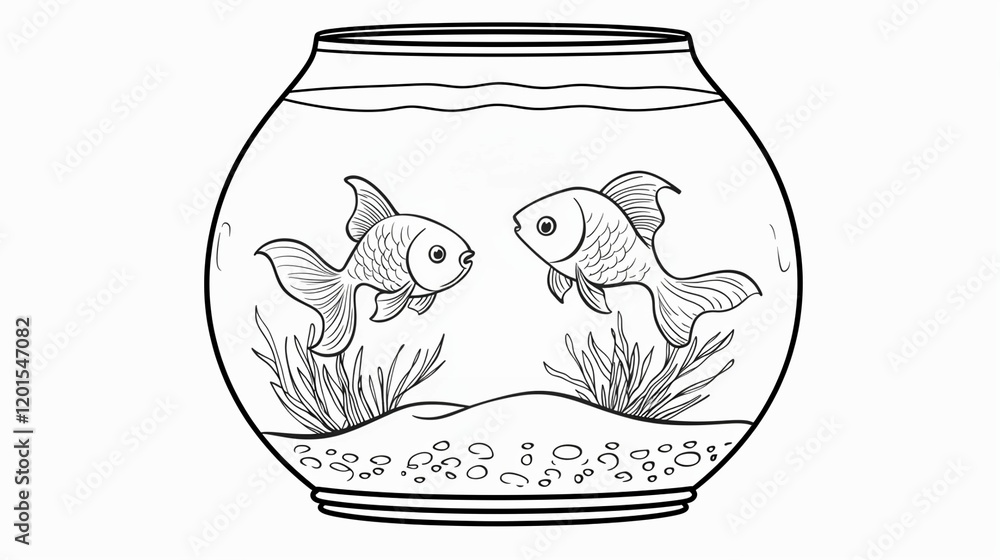 Two Goldfish Coloring Two goldfish swim in the aquarium, children's coloring page with ...