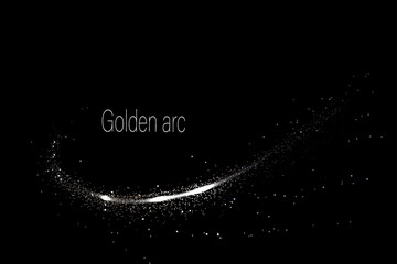 Wall Mural - Isolated shiny golden arc with tinsel on black background, abstract design component.
