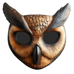 Wall Mural - Front view of an owl mask isolated on a white transparent background