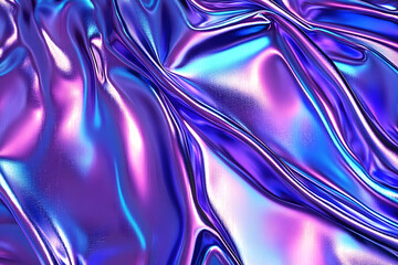 Wall Mural - 3d render metallic liquid background. abstract neon texture. rainbow 3d holographic foil. wavy gloss