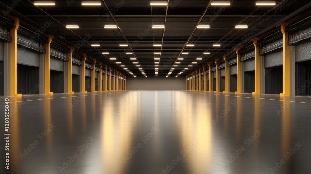 Picture Idea: Spacious Empty Industrial Warehouse Interior With High Ceilings Sleek