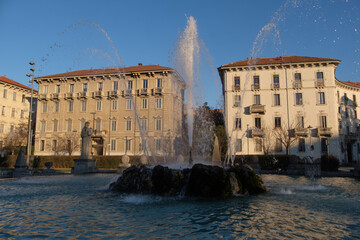 Wall Mural - Citylife, modern commercial and residential district in Milan, Italy. Four Seasons fountain