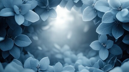 Poster - Blue flowers frame, soft light background.