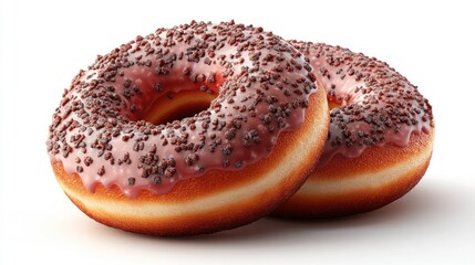 Wall Mural - Deliciously frosted chocolate sprinkle donuts on a clean white background, perfect for dessert promotions