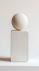 Wall Mural - A minimalist sculpture featuring a spherical top balanced on a rectangular base, showcasing simple geometric forms and neutral tones.