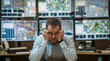 © filmanana - Frustrated Office Worker Surrounded by Multiple Screens and Complex Data Visuals
