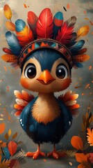 Wall Mural - Cute cartoon bird wearing headdress.