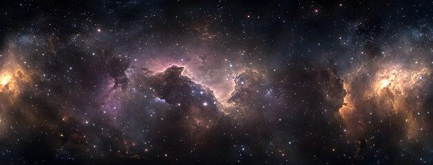 Wall Mural - 360 degree fantasy space nebula. giant interstellar cloud with stars, equirectangular projection, en