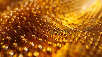 A detailed close-up of a qubit array on a quantum processor, with intricate golden circuits and faint glowing energy pulses, showcasing the advanced technology of quantum computing.